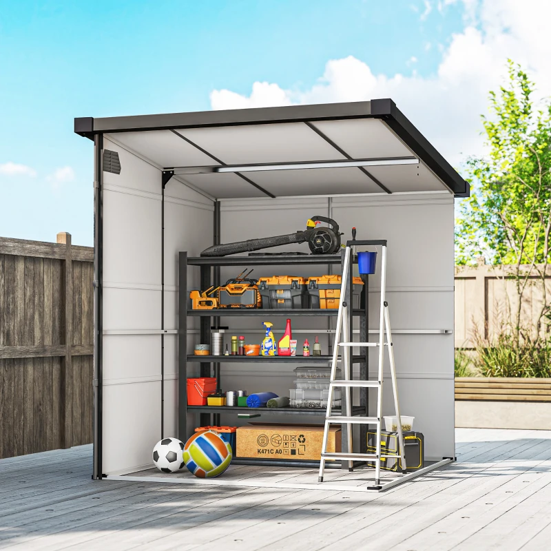 Outsunny 1,9 x 1,9 m Tuinhuis, Gereedschapsschuur van Kunststof, Afsluitbare Deuren, 2 Ventilatieopeningen, Donkergrijs(m-9)