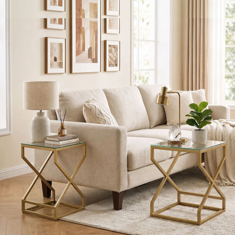 HOMCOM Nest of Tables, Side Table Set of 2 with Transparent Top, Coffee Table Set with Tempered Glass Top, Transparent