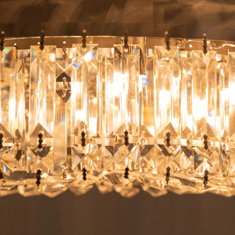 HOMCOM Crystal Ceiling Lights Set of 2, Modern Flush Chandeliers with Stainless Steel Base, Pendant Lights for Living Room Bedroom Dining Room, Silver Tone