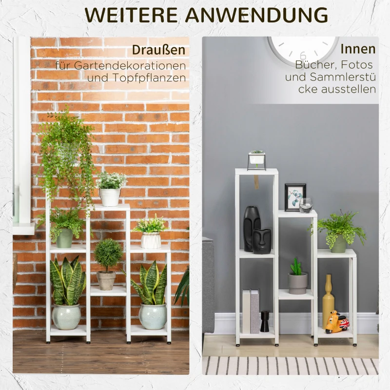 Outsunny Bloemenstandaard, Plantenstandaard, 7 Niveaus, voor Binnen- en Buitengebruik, Staal, wit, 65 x 23 x 94,5 cm