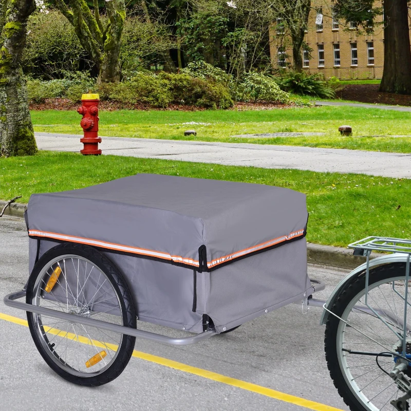 HOMCOM Transportaanhanger fietsaanhanger fiets opvouwbaar CargoTrailer grijs(m-2)