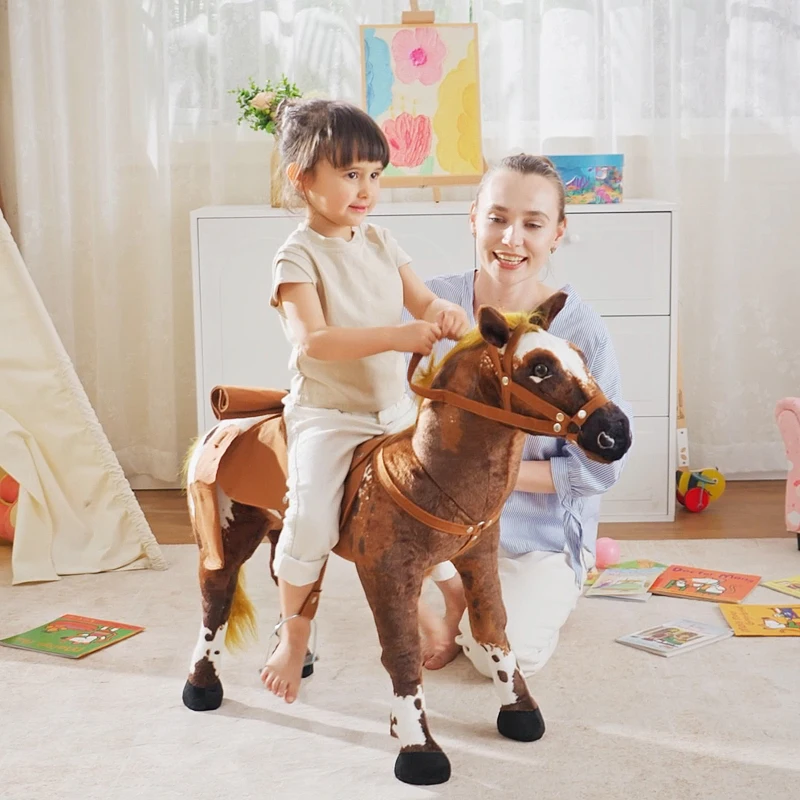HOMCOM Schommelpaard pluche schommeldier paard liedjes speelgoed kinderen babyschommel(m-9)