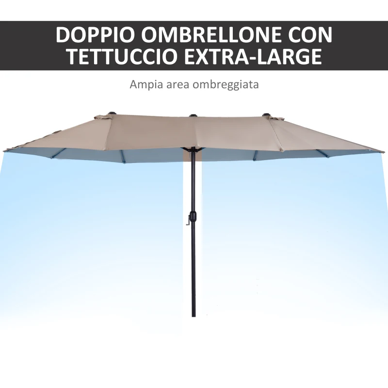 Outsunny Ombrellone da Giardino Doppio con Apertura a Manovella, in Acciaio e Poliestere, 455x265x238cm