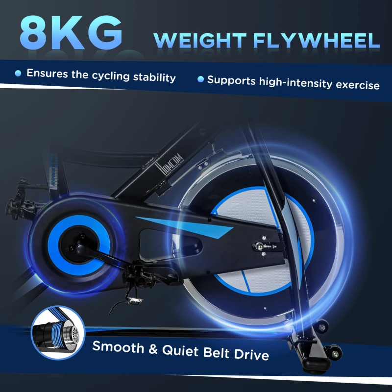 HOMCOM Stationary Exercise Bike, 8kg Flywheel Indoor Cycling Workout Fitness Bike, Adjustable Resistance Cardio Exercise Machine w/ LCD Monitor Pad and Phone Holder for Home, Gym, Office, Black
