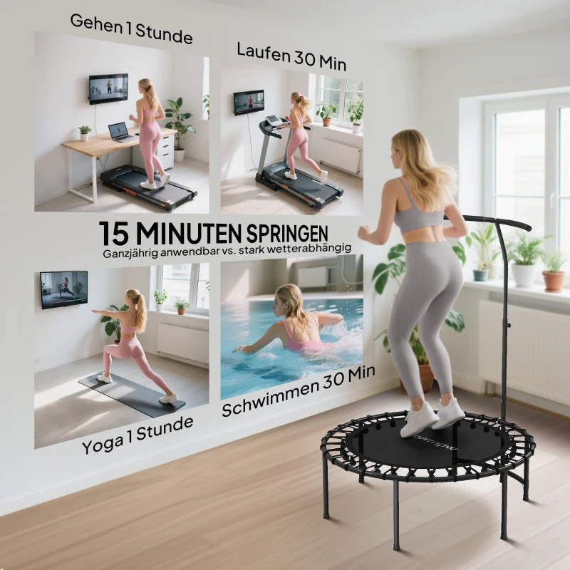 SPORTNOW Rebounder-trampoline, 5-traps verstelbare handgreep, workout-trampoline, Zwart