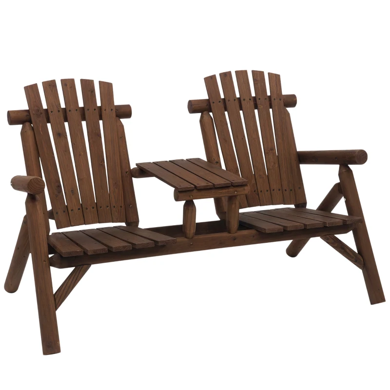 Outsunny Tuinbank met tafel tuinmeubel zitbank 2 stoelen massief hout bruin