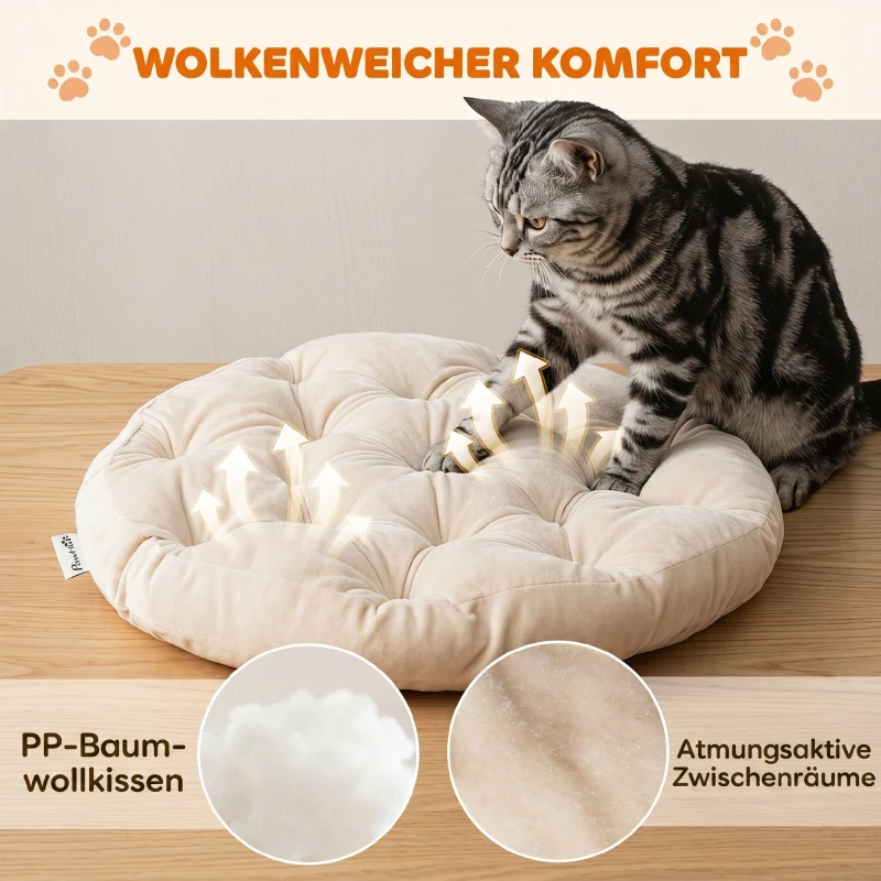 PawHut Rattan kattenmand met afneembaar kussen, kattenhol voor katten tot 10 kg, 50 x 50 x 25 cm, lichtbruin