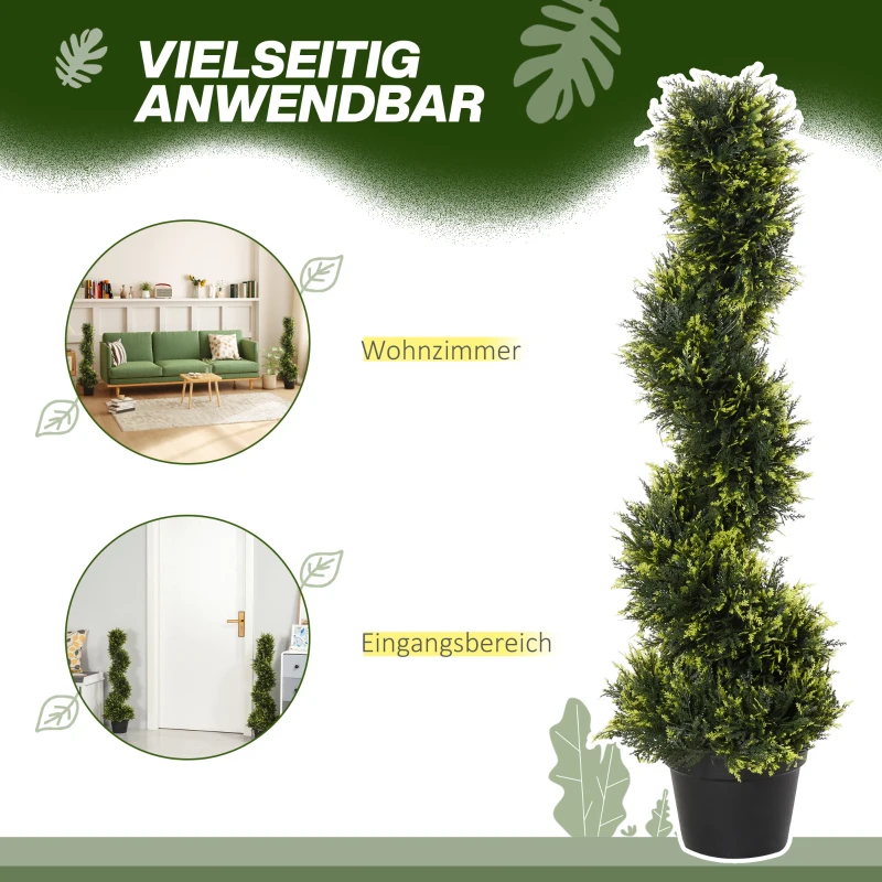 Outsunny Kunstmatige spiraalplant, Spiraalvormige cederboom met pot, 90 cm, Kunstmatige ceder voor buiten- en binnendecoratie, Groen