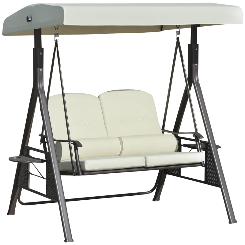 Outsunny 2-zits tuinschommelstoel met luifel Kussenblad Metaal Polyester Beige 162 x 118 x 173 cm