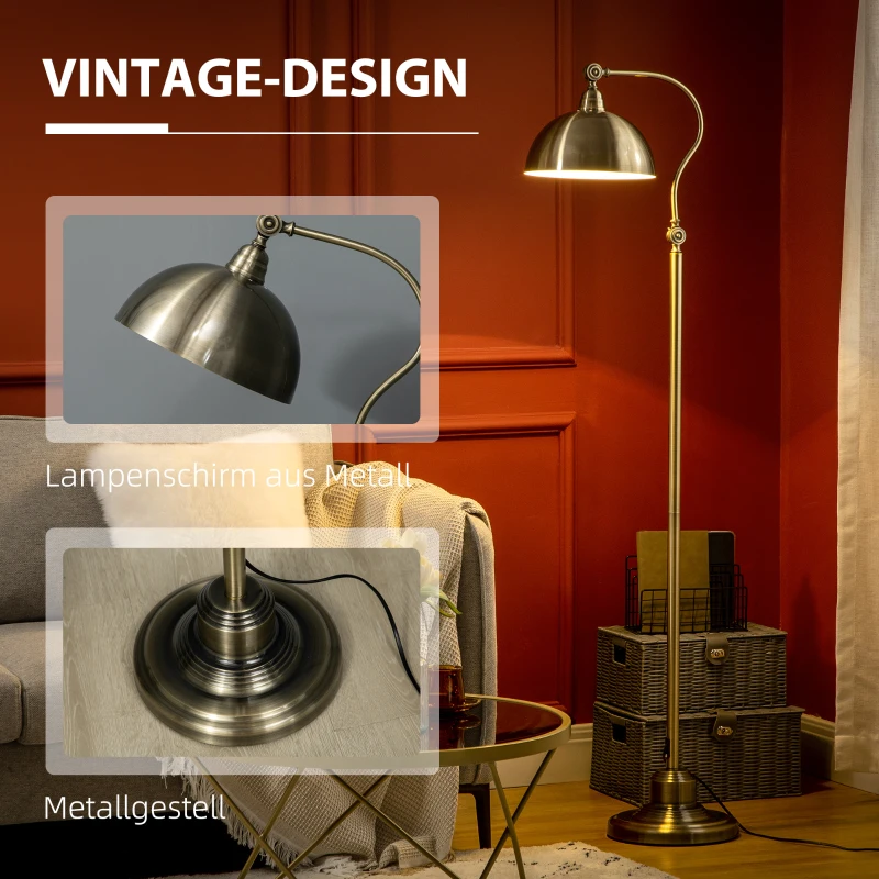 HOMCOM vloerlamp in vintage design, verstelbare hoek, messinglook, 42 cm x 25,5 cm x 152 cm, brons