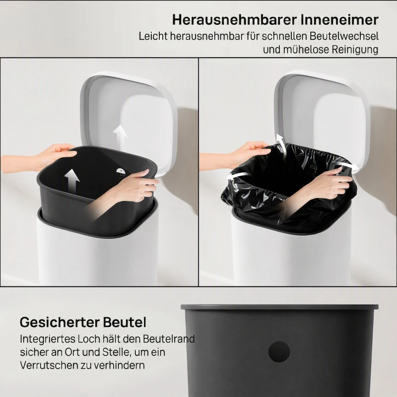 HOMCOM 30L keukenafvalemmer pedaalemmer met deksel, soft-close en openhoudfunctie voor keuken en thuis