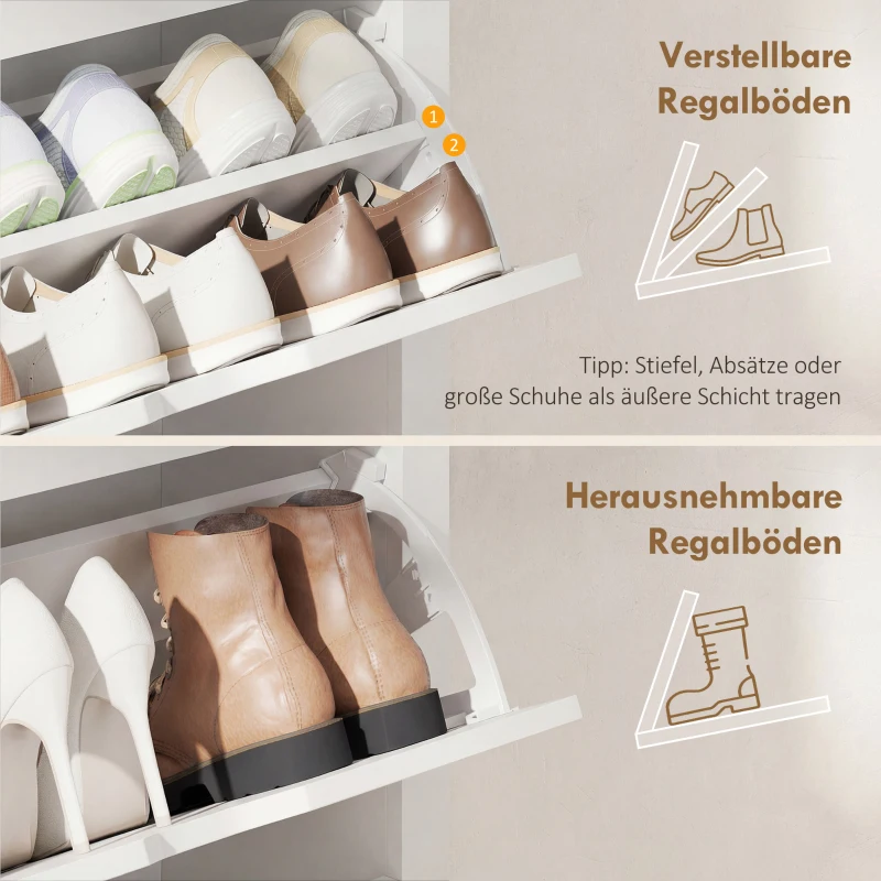 HOMCOM Schoenenkast Schoenenrek Schoenenopslag, 3 vakken, 18 paar schoenen, 72 cm x 26 cm x 112 cm, Wit + Bruin(m-5)