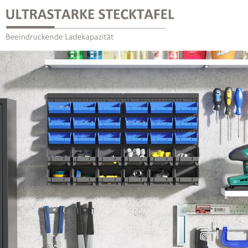 DURHAND Schappenrek, Opbergsysteem voor Werkplaats, 30 Dozen in 2 Maten, Stapelbaar, 63x18x37,5cm, Blauw