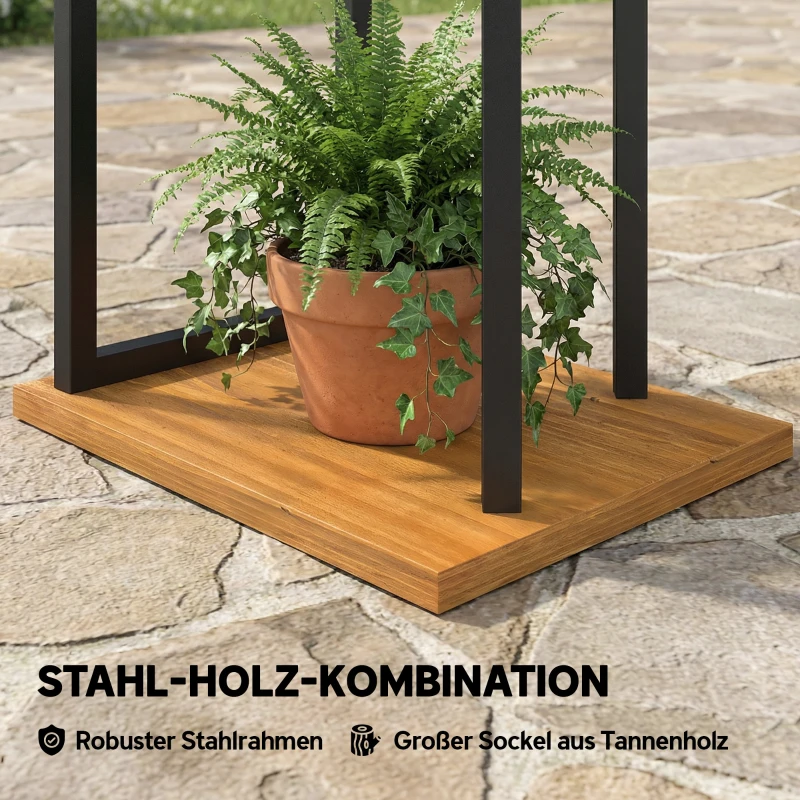 Outsunny 7-lagen Plantenstandaard, 130 cm hoge Bloemenstandaard, Trapsgewijs Plantenrek van Hout, Meerlagig Lichtbruin