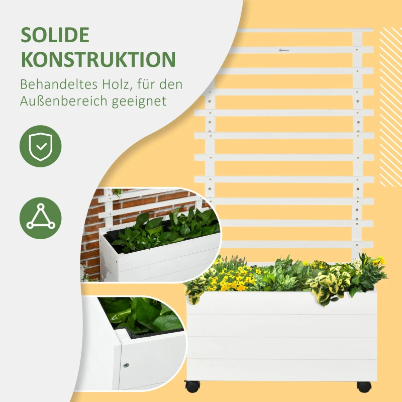 Outsunny plantenbak met trellis wielen bloembak met trellis hout wit
