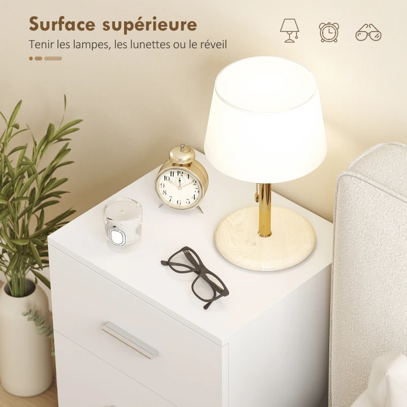 HOMCOM Table de Chevet 3 Tiroirs, Table de Nuit Moderne, Facile à Nettoyer, pour Chambre à Coucher, Salon, 40x35x60cm, Blanc