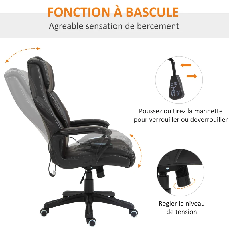 Vinsetto Fauteuil de bureau massant  fauteuil bureau ergonomique grand confort hauteur réglable fonction dossier à bascule revêtement synthétique brun