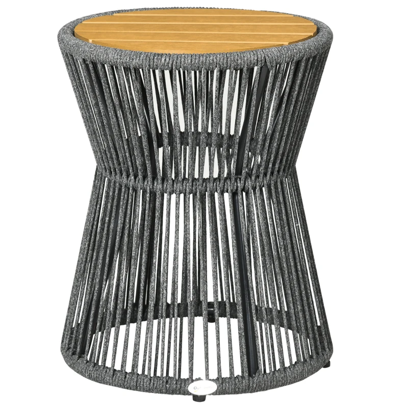 Outsunny tuintafel in boho-stijl, weerbestendig, PE-rotan, 39 cm x 39 cm x 49 cm, zwart+ naturel