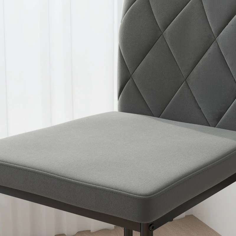 HOMCOM Set van 4 eetkamerstoelen met fluwelen uitstraling, moderne gestoffeerde stoelen met metalen poten, voor eetkamer, slaapkamer, keuken, grijs(m-9)