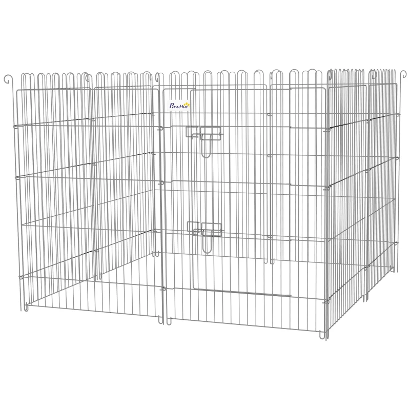PawHut Vallas para Perros Plegables de 8 Piezas 63x91 cm con 1 Puerta y Marco de Acero para Jardín Patio Plata