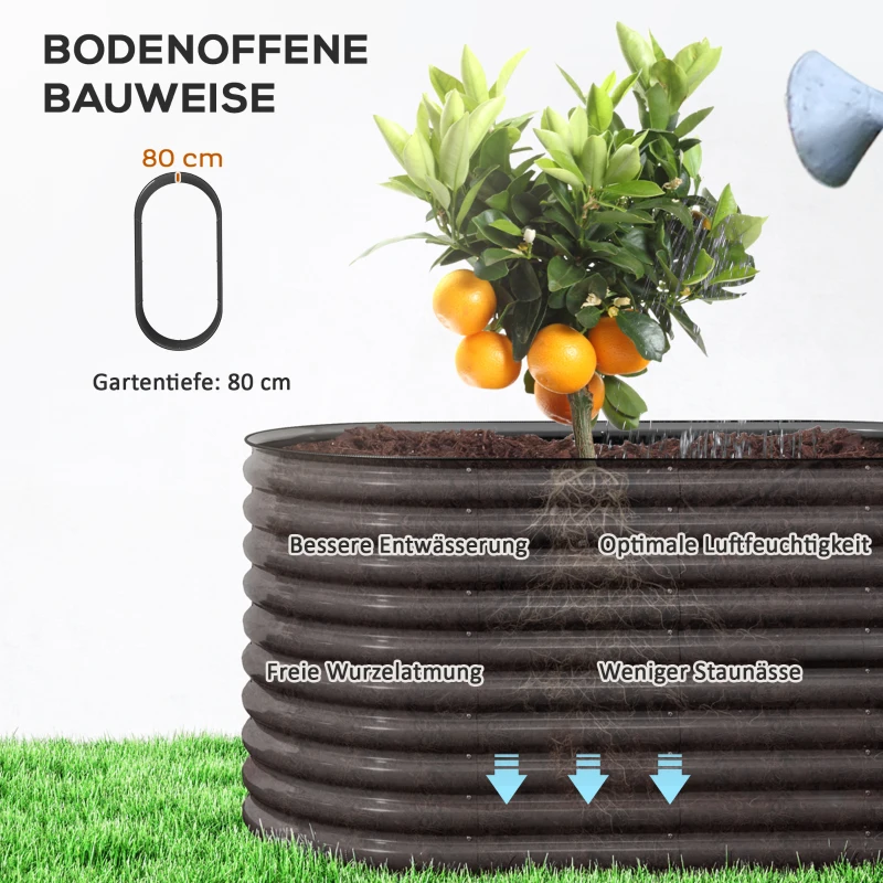 Outsunny Plantenbak, metalen bloembak met veiligheidsrand en handschoenen, open bodem, 160B x 80T x 80H cm, donkergrijs