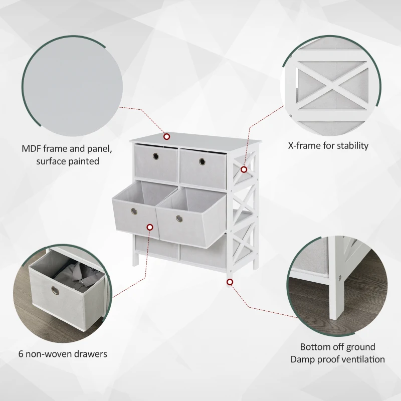 HOMCOM Portable Non-woven Fabrics Chest of Drawers Organize Cabinet Storage Cabinet w/ 6 Drawer, White