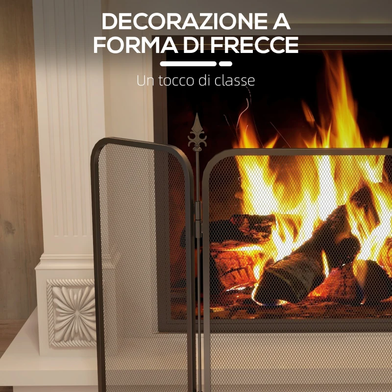 HOMCOM Parascintille Camino Pieghevole a 3 Pannelli in Metallo, 96x1.3x56 cm, Nero