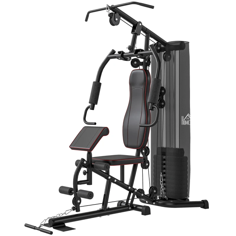 HOMCOM Fitnessapparaat voor thuis, Trainingsstation, Halterbank, Borstpers, Staal, 170x104x205 cm, Zwart