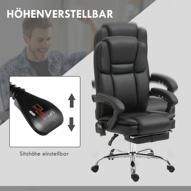 Vinsetto Verstelbare bureaustoel met 6 massagepunten, verwarming, voetsteun, kunstleer, zwart(m-5)