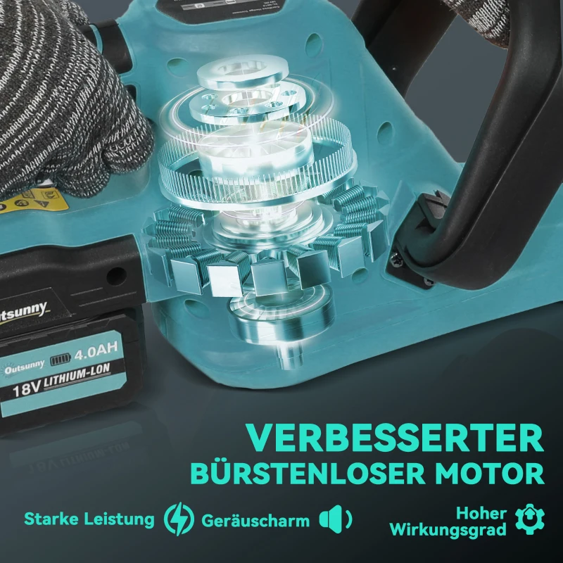 Outsunny Draadloze Heggeschaar Elektrische Heggensnoeier met 51cm Snijlengte Motor, Accu Blauw
