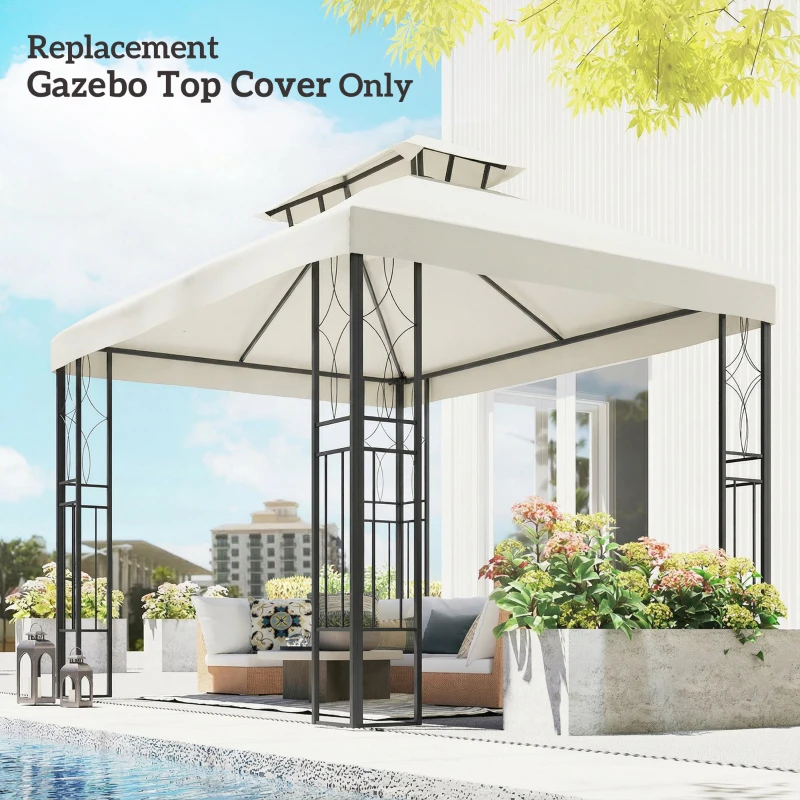 Outsunny Toldo de Recambio 4x3 m con Techo Doble Orificios de Drenaje y Protección UV Solo Toldo NO Incluye Marco Crema