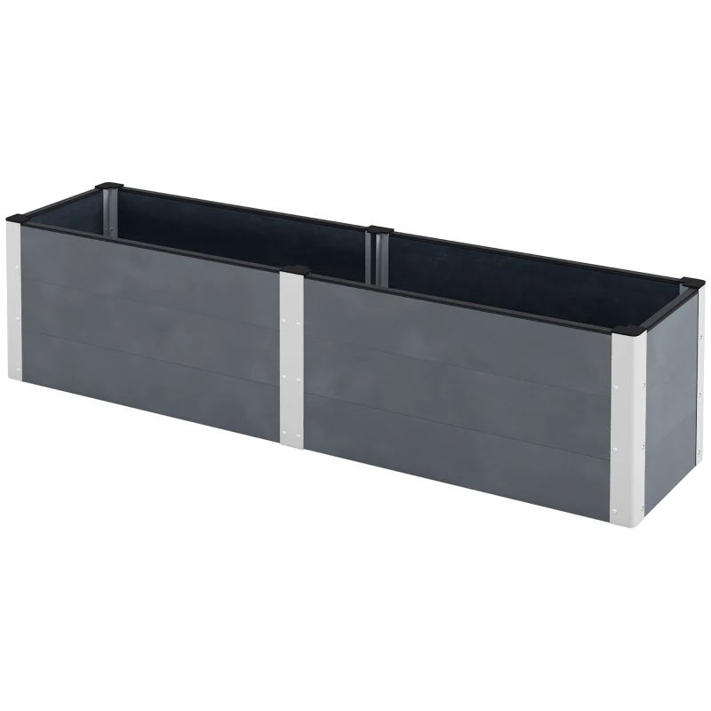 Outsunny Hoge plantenbak met open bodem, hoge zijkanten, weerbestendig, aluminium frame, 200 x 50 x 56 cm, Grijs