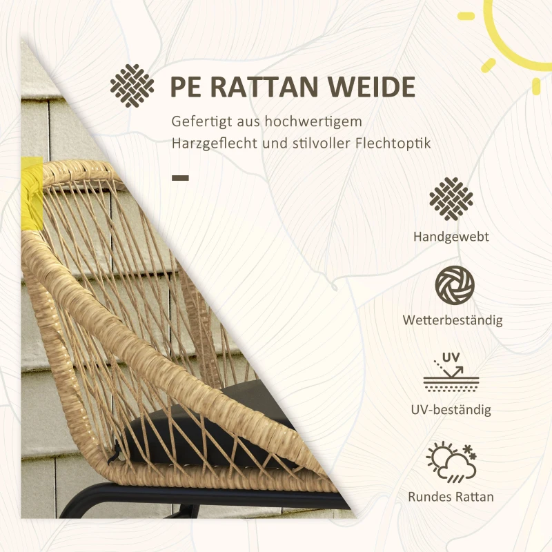 Outsunny Rieten Terrasmeubelset, Tuinmeubelset, 2 Stoelen & Tafel, Geel