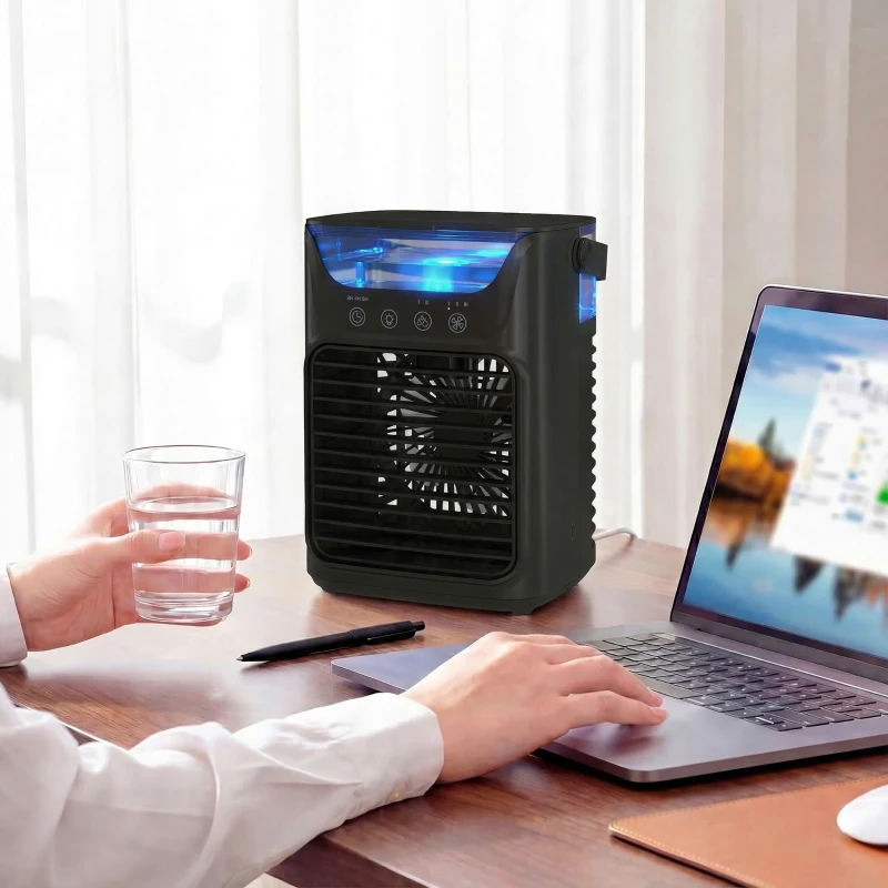 HOMCOM Air Cooler with Adjustable Head, Portable Air Conditioner with 3 Wind Speed, 2 Cool Mist, RGB Light, Black