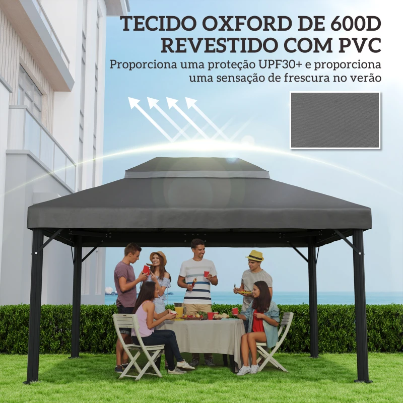 Outsunny Toldo de Substituição para Pérgola 4x3 m Toldo para Pérgola com Teto Duplo e Proteção UV 30+ Cinza