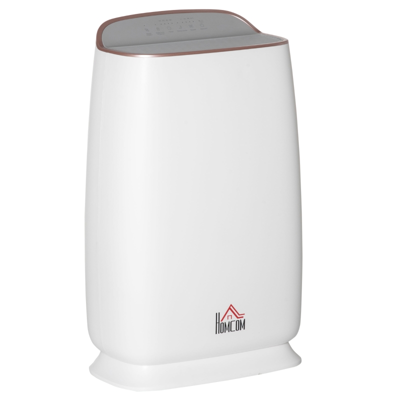 HOMCOM Purificador de Aire con Filtro HEPA de 3 Capas CADR 220 m³/h hasta 28 m² Purificador de Sobremesa 30x17x53 cm Blanco