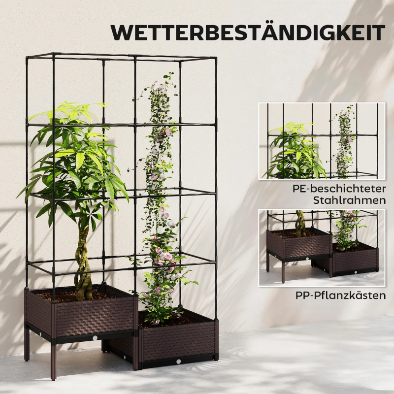 Outsunny Verhoogd plantenbed met klimrek, afvoeropeningen, kunststof plantenbak 100 x 50 x 174 cm