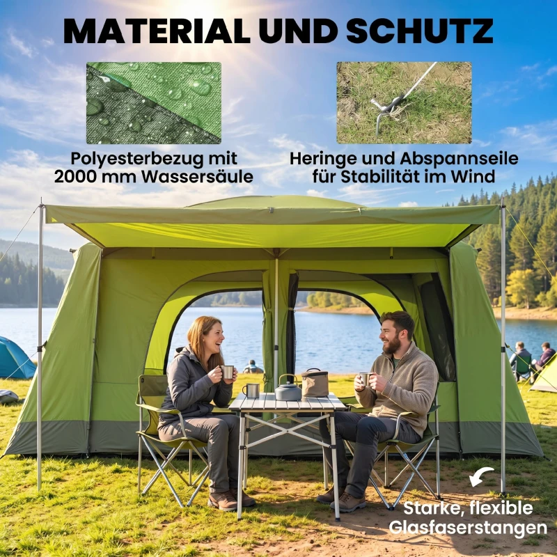 Outsunny Kampeertent 2 slaapcabines koepeltent familietent 4-8 personen 410 x 310 cm
