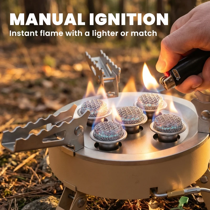 Outsunny 7000W Camping Stove with Piezo Ignition, High Power Gas Stove with 50kg Capacity and Carry Bag for Outdoor Hiking Khaki
