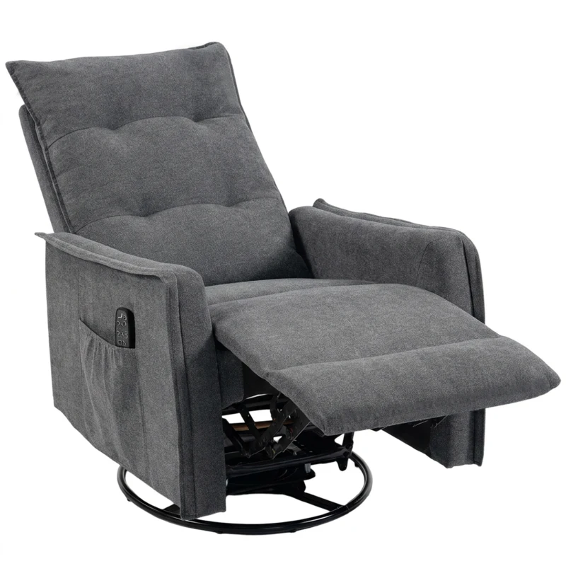 HOMCOM Recliner Armchair, Chenille Recliner Chair with Massage and Heat, 360° Swivel Rocking Manual Recliner, Dark Grey