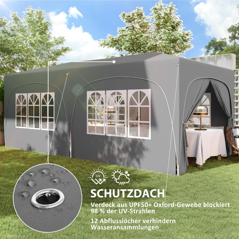Outsunny 3 x 6 m Pop-up paviljoen met zijwanden, UPF50+ in hoogte verstelbare tuintent met draagtas en zandzakken