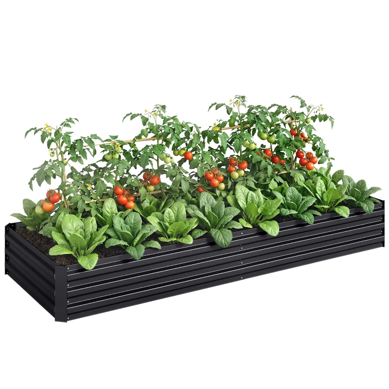 Outsunny Carré potager de jardin rectangulaire jardinière extérieure 241 x 90,5 x 30 cm tôle d'acier ondulée noir