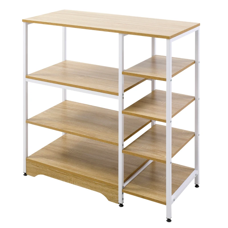 HOMCOM Estante de Cocina Estantería para Microondas Horno Multiusos con 7 Estantes de Almacenamiento para Utensilios Libros Plantas 90x40x95 cm Madera Natural