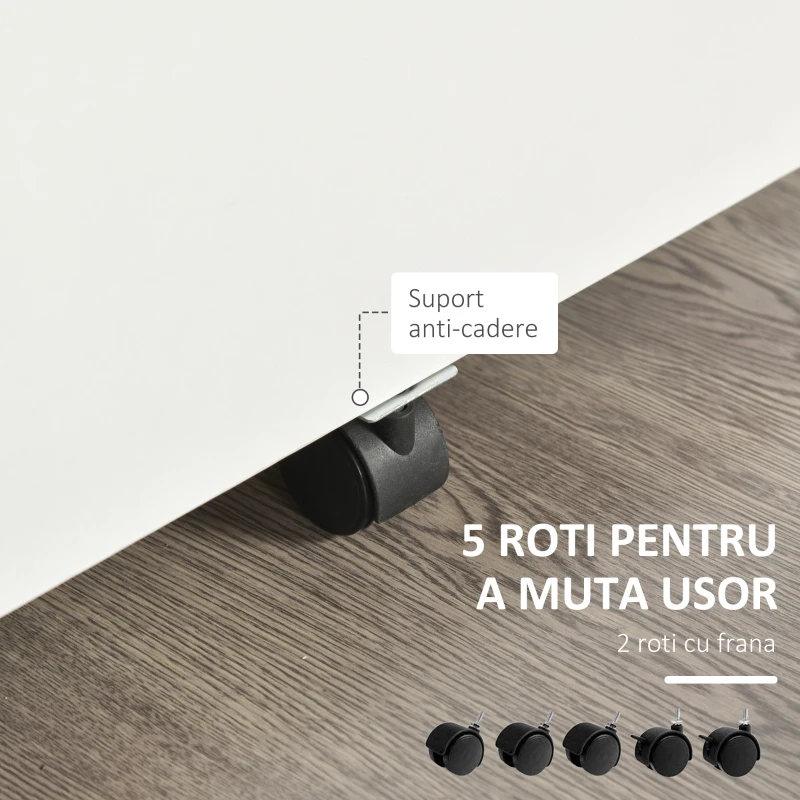 Vinsetto Fiset Birou cu 2 Sertare cu 5 Roti, Dulapior de Birou din PAL cu Incuietoare, 40x49x58 cm, Alb