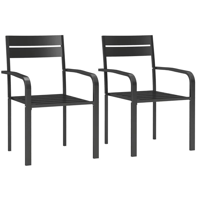 Outsunny Lot de 2 chaises de jardin chaises empilables d'extérieur avec accoudoirs, cadre en aluminium 56 x 58 x 83 cm gris foncé