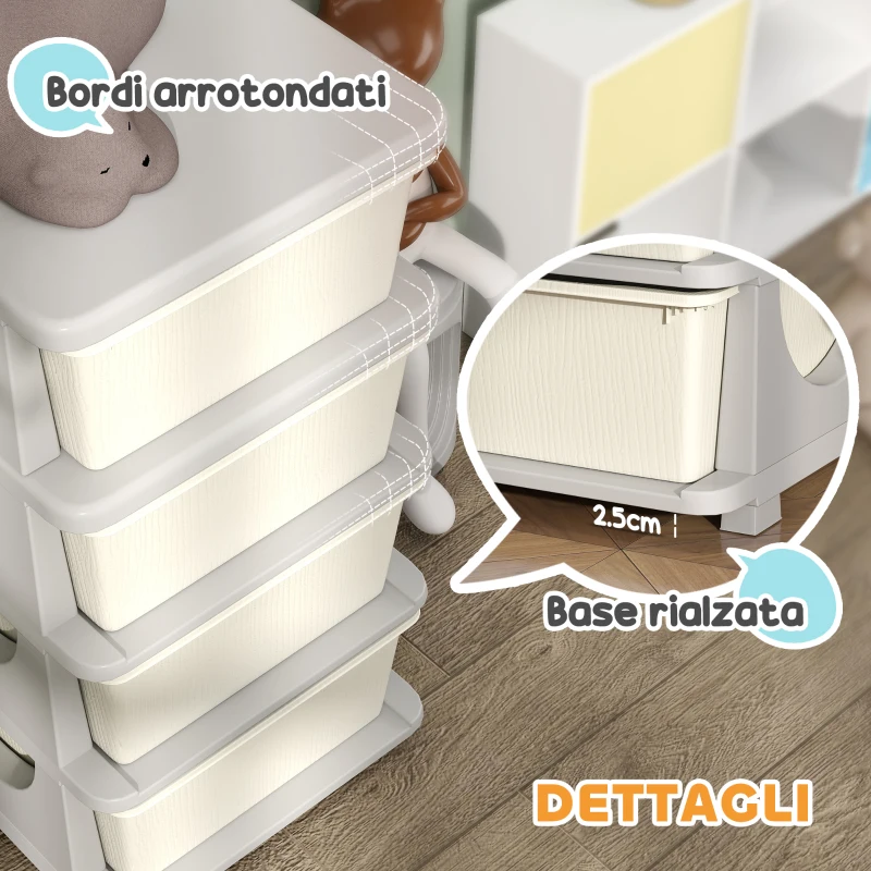 HOMCOM Cassettiera in Plastica Colorata per Cameretta con 4 Cassetti, 37x37x76 cm, Crema