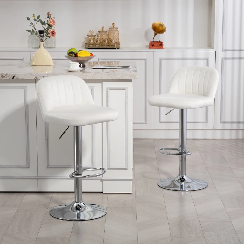 HOMCOM Juego de 2 Taburetes de Bar Taburetes Altos de Cocina con Altura Ajustable Asiento Giratorio 43x45x81-101 cm Crema