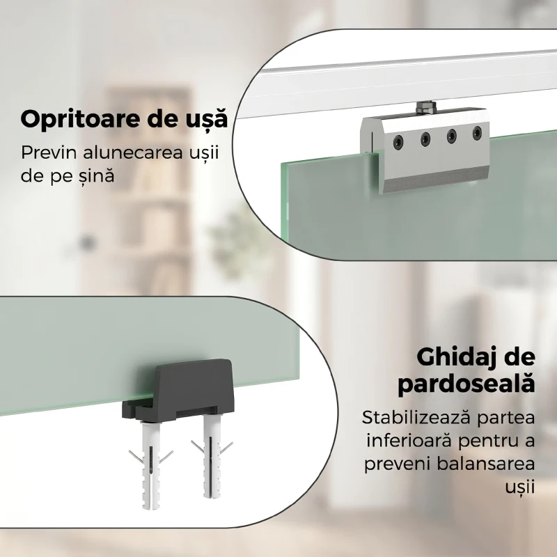 HOMCOM Ușă Glisantă de Interior din Sticlă Temperată Sablată cu Șină Silențioasă, Ghidaj, Kit Feronerie, Transparentă