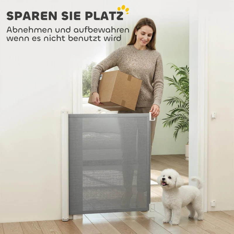 PawHut deur en traphekje oprolbaar eenhandsbediening PVC grijs