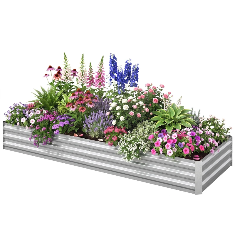 Outsunny Metal Raised Garden Bed Planter Box Outdoor Planters for Growing Flowers, Herbs, Green, Silver